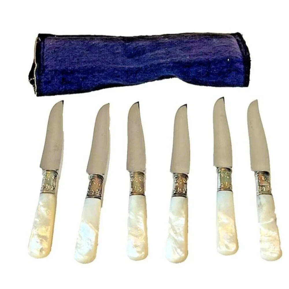 Set of 6 Pearl Handle Fruit Knives Flatware Discontinued Sterling‎ FRKP 6 1/4